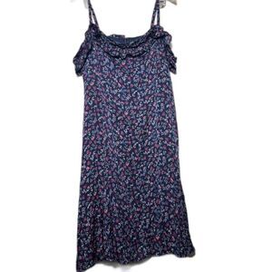 J. Crew Dress Wisp Womens sz 20 Navy Floral Midi Stretch Silk Slip Ruffle Detail